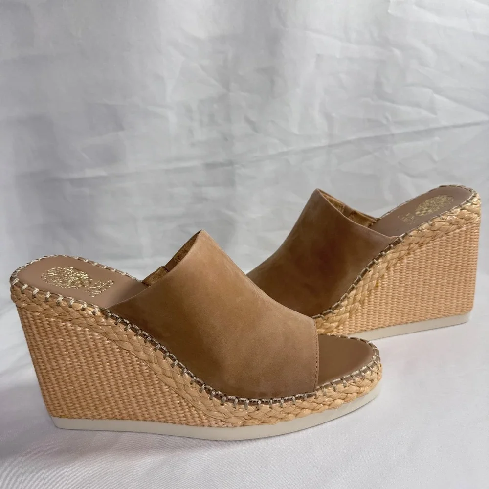New Vince Camuto Brissia Tortilla Nubuck Espadrille Platform Wedge Mule Size 11M